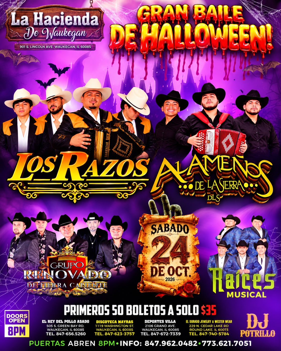 Flyer Gran Baile de Halloween, La Hacienda de Waukegan, 24 octubre 2026